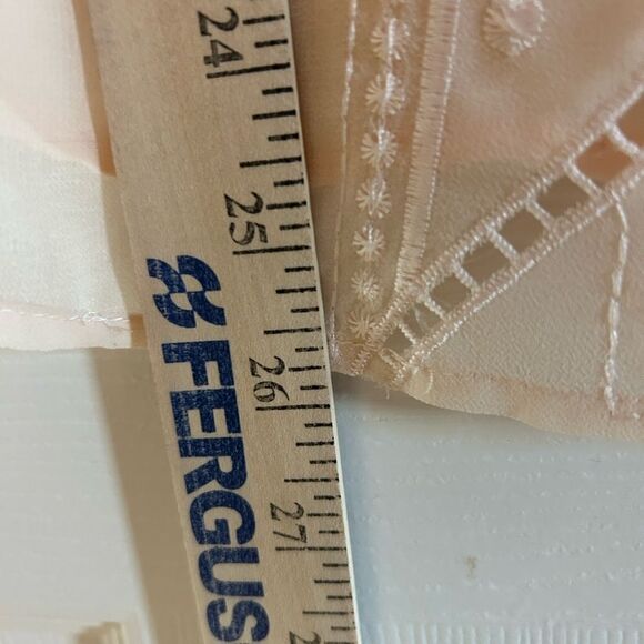 Bebe Embroidered Hand Beaded Draped sleeves Pink blush Sheer Blouse XL - Picture 12 of 13